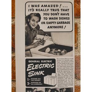 1940 GE Electric Kitchen Sink‎ Amazing Retro Innovation Happy Housewife Print Ad